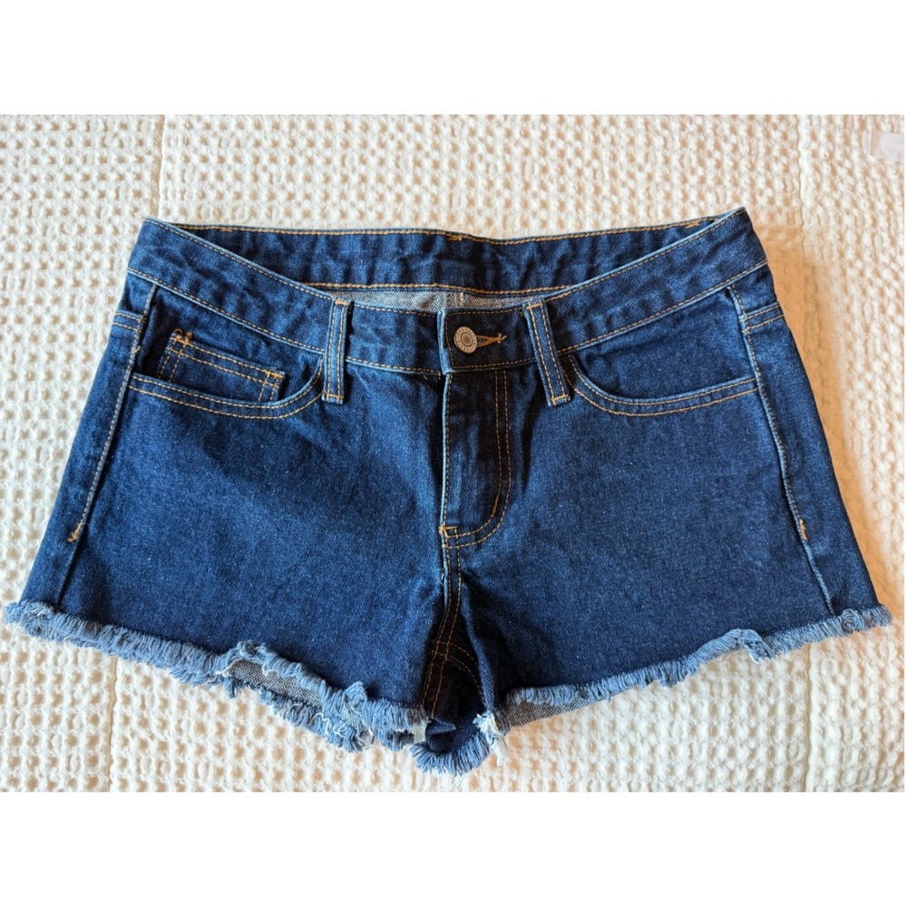 John Galt Brandy Melville Dark Wash Raw Hem Denim Shorts Blue Small